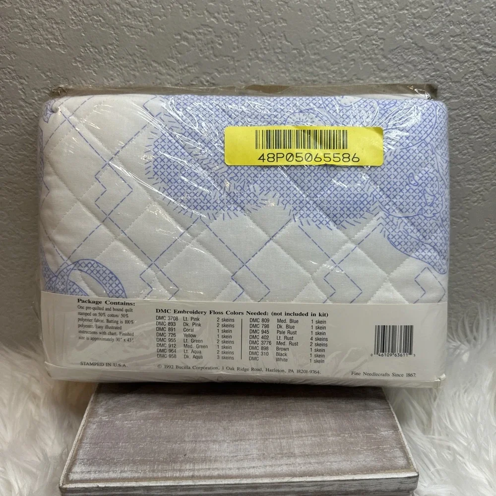 $36 🌙 Bucilla Pre Quilted Crib Cover Stamped Counted Cross Stitch Bedtime Bear
